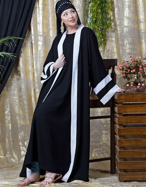 Modest contrast band with inner Dubai Kaftan White