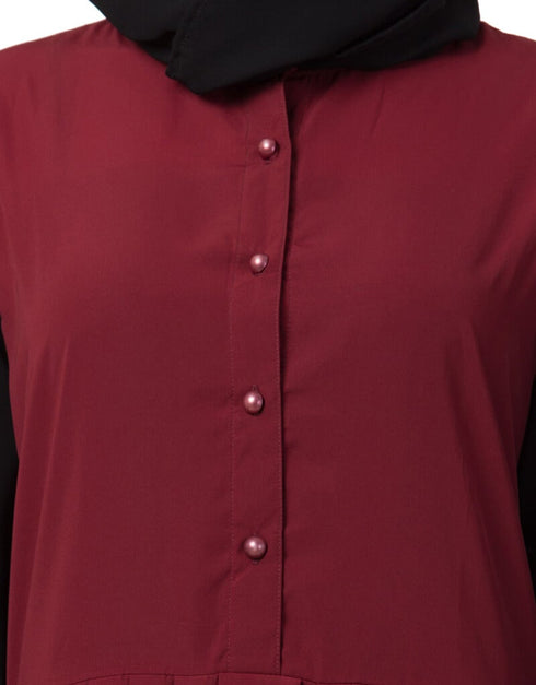 Islamic Contrast Butterfly Sleeve Pleated Abaya Maroon