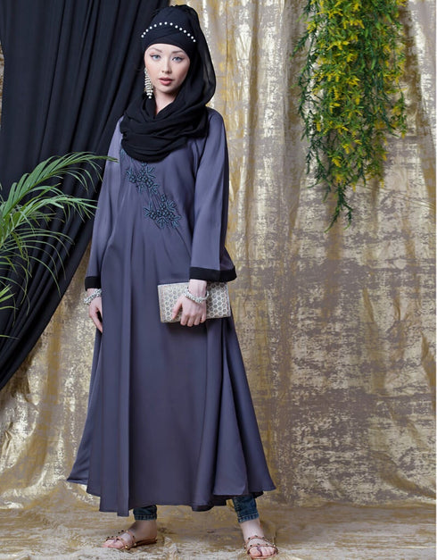 Arabic Hand embroidered Umbrella Nida Abaya Navy Blue