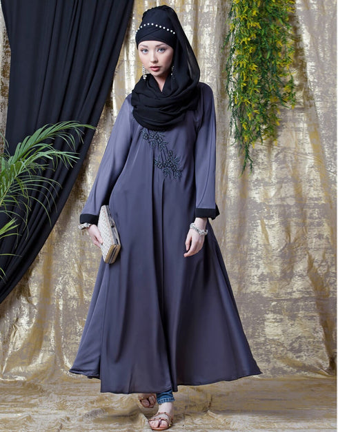 Arabic Hand embroidered Umbrella Nida Abaya Navy Blue