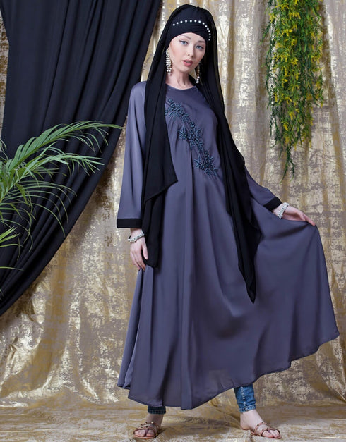 Arabic Hand embroidered Umbrella Nida Abaya Navy Blue