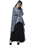 Women Front Open Shirt Kaftan With Inner Casual Abaya Grey