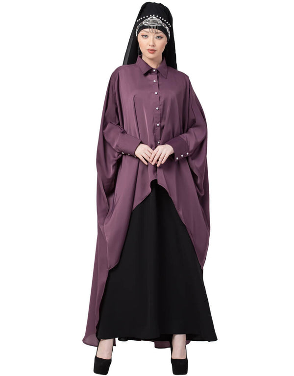 Muslimah Front Open Shirt Kaftan With Inner Casual Abaya Purple