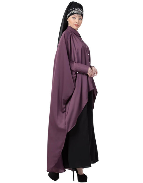 Muslimah Front Open Shirt Kaftan With Inner Casual Abaya Purple