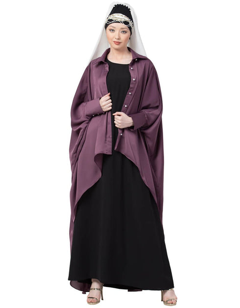 Muslimah Front Open Shirt Kaftan With Inner Casual Abaya Purple