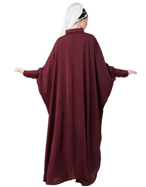 Chic Front Open Shirt Kaftan With Inner Casual Abaya Maroon