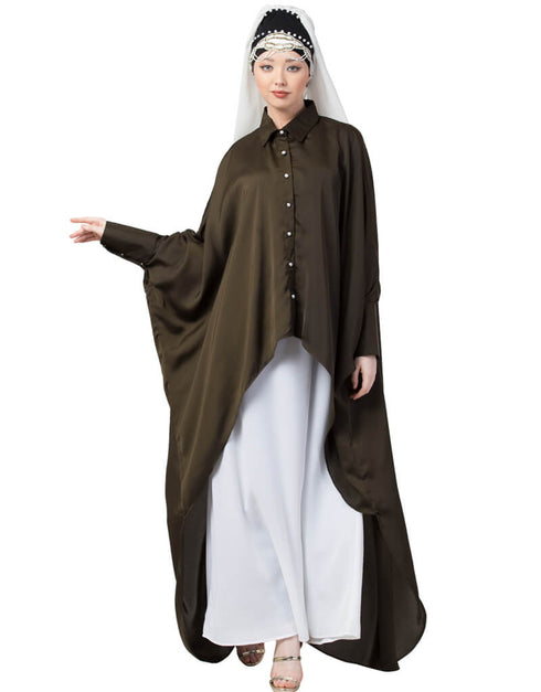 Trendy Front Open Shirt Kaftan With Inner Casual Abaya Green