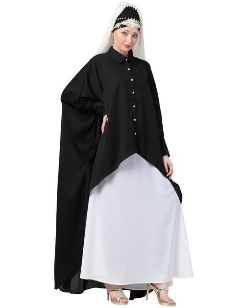Modern Front Open Shirt Kaftan With Inner Casual Abaya Black