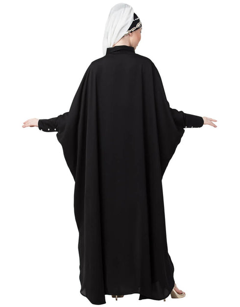 Modern Front Open Shirt Kaftan With Inner Casual Abaya Black
