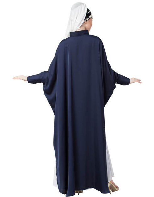 Dubai Front Open Shirt Kaftan With Inner Casual Abaya Navy Blue