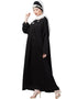 Muslim scallop yoke bohemian casual Abaya Black