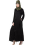 Modest Front Open V neck Black Nida Abaya Black