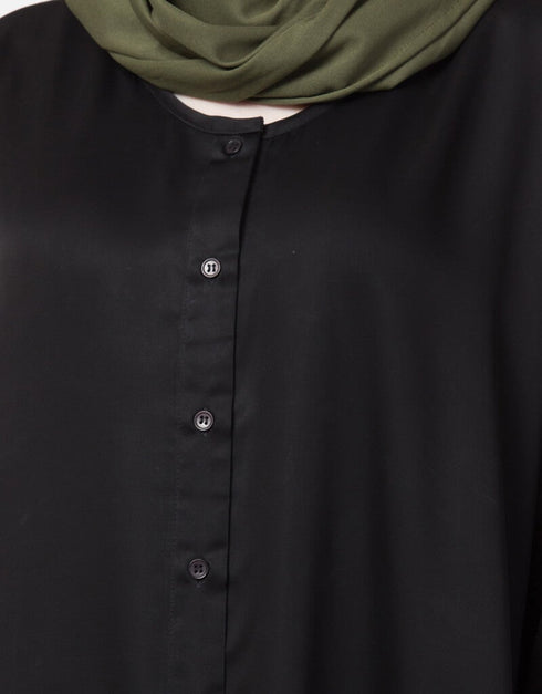 Modest Front Open V neck Black Nida Abaya Black