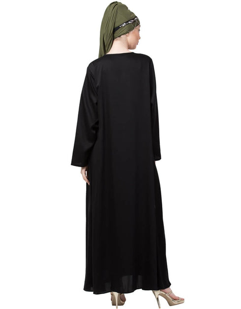 Modest Front Open V neck Black Nida Abaya Black