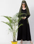 Modest Front Open V neck Black Nida Abaya Black