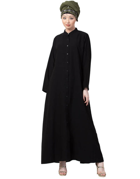 Islamic Front Open Chinese Collar casual Abaya Black
