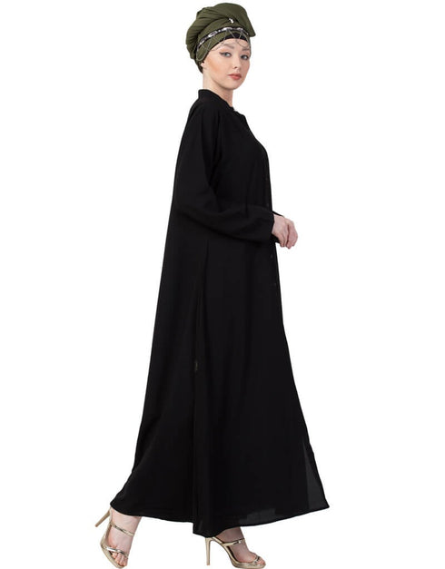 Islamic Front Open Chinese Collar casual Abaya Black