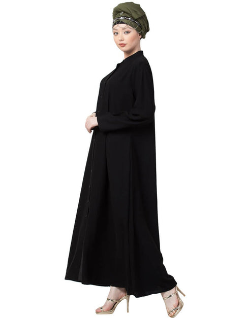 Islamic Front Open Chinese Collar casual Abaya Black