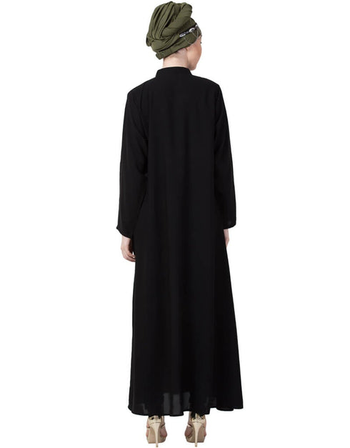Islamic Front Open Chinese Collar casual Abaya Black