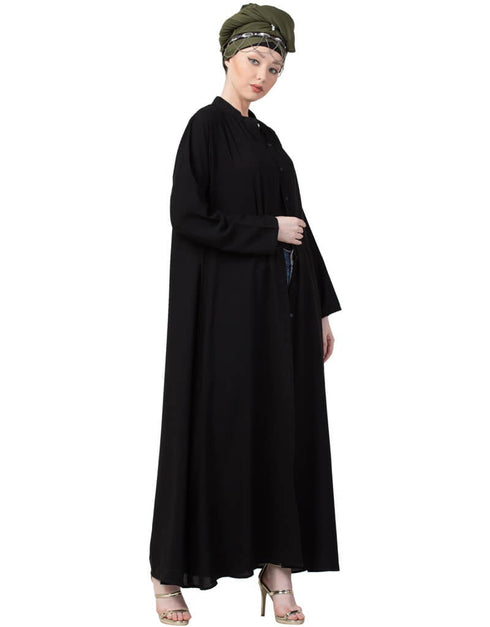 Islamic Front Open Chinese Collar casual Abaya Black