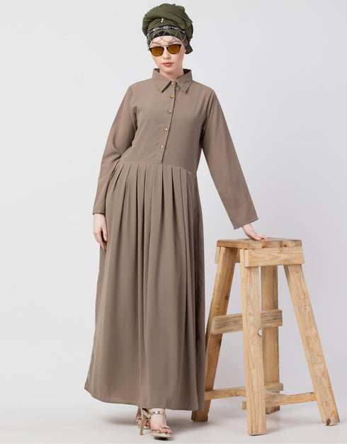 Arabic Contrast Piping at Sleeve Casual Abaya Cream