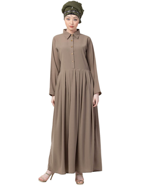 Arabic Contrast Piping at Sleeve Casual Abaya Cream
