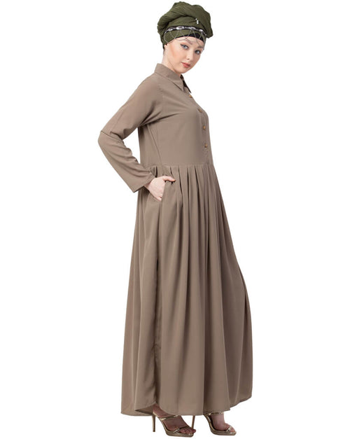 Arabic Contrast Piping at Sleeve Casual Abaya Cream