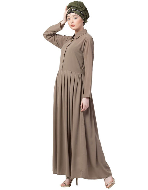 Arabic Contrast Piping at Sleeve Casual Abaya Cream