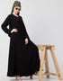 Women front placket Flare Bottom Basic Abaya Black