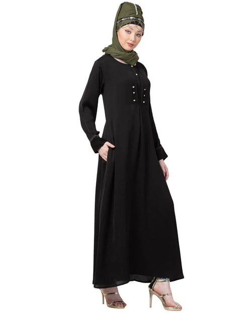 Muslimah extra decorative Button Casual Nida Abaya Black