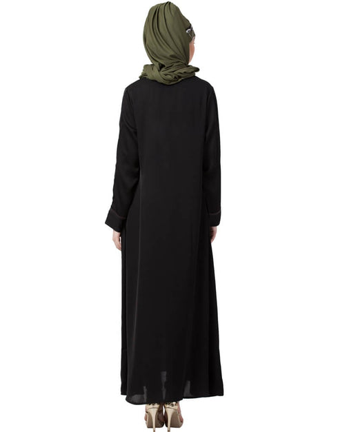Muslimah extra decorative Button Casual Nida Abaya Black