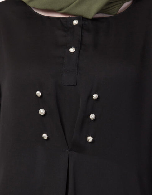 Muslimah extra decorative Button Casual Nida Abaya Black