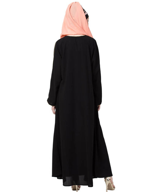 Chic Golden Piping at Sleeve Casual Abaya Black