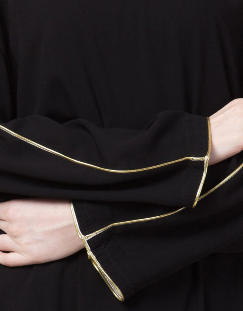 Chic Golden Piping at Sleeve Casual Abaya Black