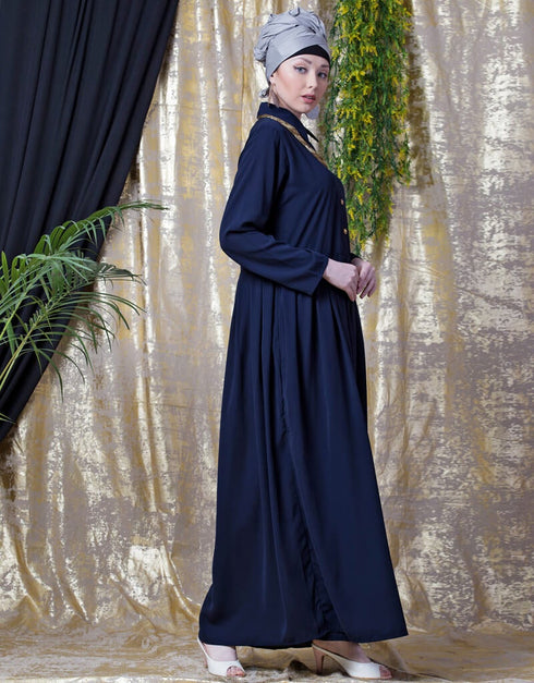 Trendy shirt collar executive Abaya Navy