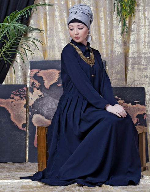 Trendy shirt collar executive Abaya Navy