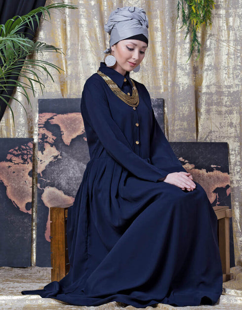 Trendy shirt collar executive Abaya Navy