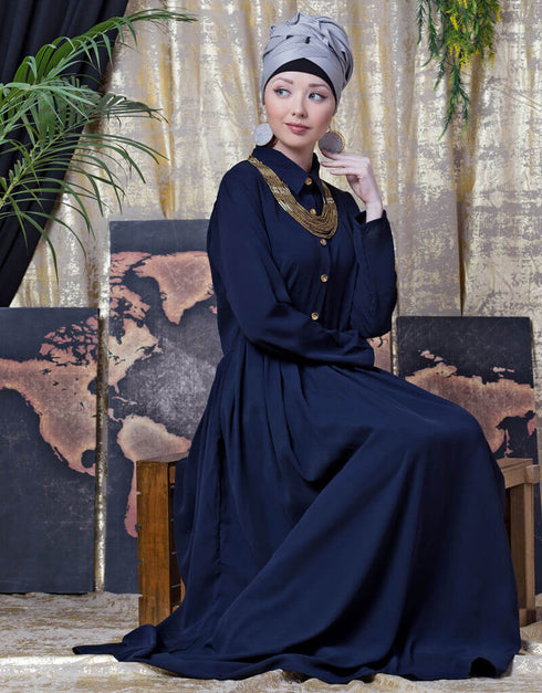 Trendy shirt collar executive Abaya Navy