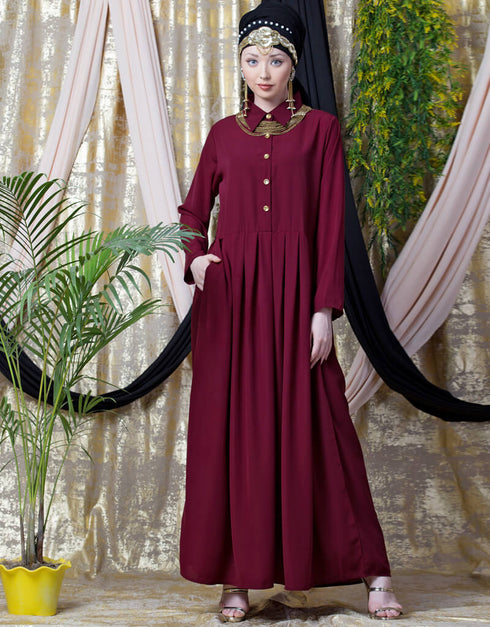 Modern shirt collar executive Abaya Maroon