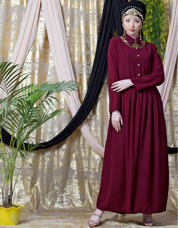 Modern shirt collar executive Abaya Maroon
