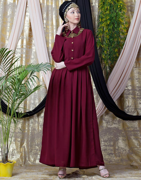 Modern shirt collar executive Abaya Maroon