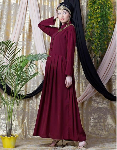 Modern shirt collar executive Abaya Maroon