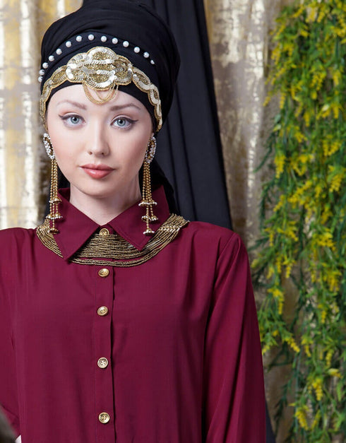 Modern shirt collar executive Abaya Maroon