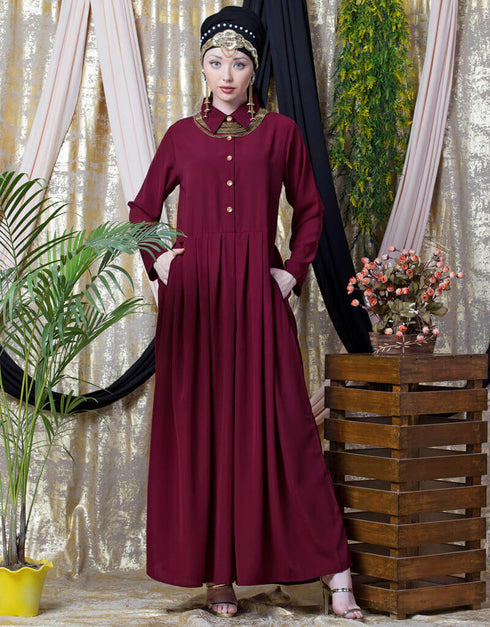 Modern shirt collar executive Abaya Maroon