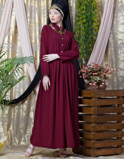 Modern shirt collar executive Abaya Maroon