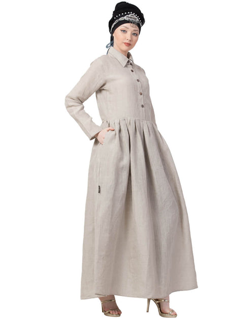 Muslim Linen Shirt Collar Executive Abaya Cream
