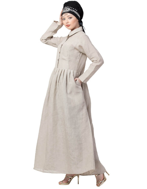 Muslim Linen Shirt Collar Executive Abaya Cream