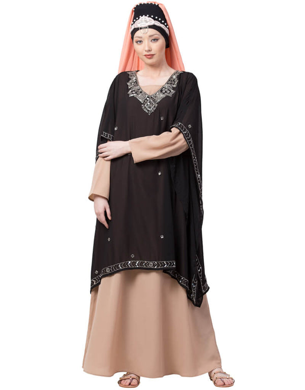 Muslimah double layer embellished Party Abaya Cream
