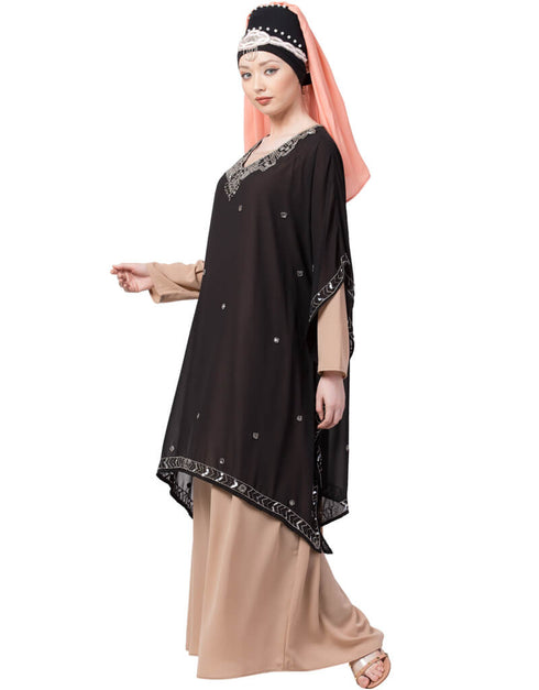 Muslimah double layer embellished Party Abaya Cream