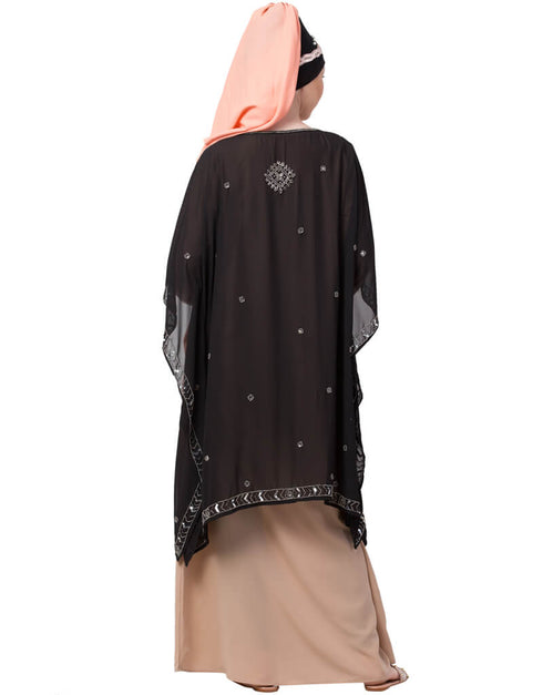 Muslimah double layer embellished Party Abaya Cream